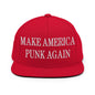 Make It Again Embroidered Flat Bill Brim Snapback Hat - Red