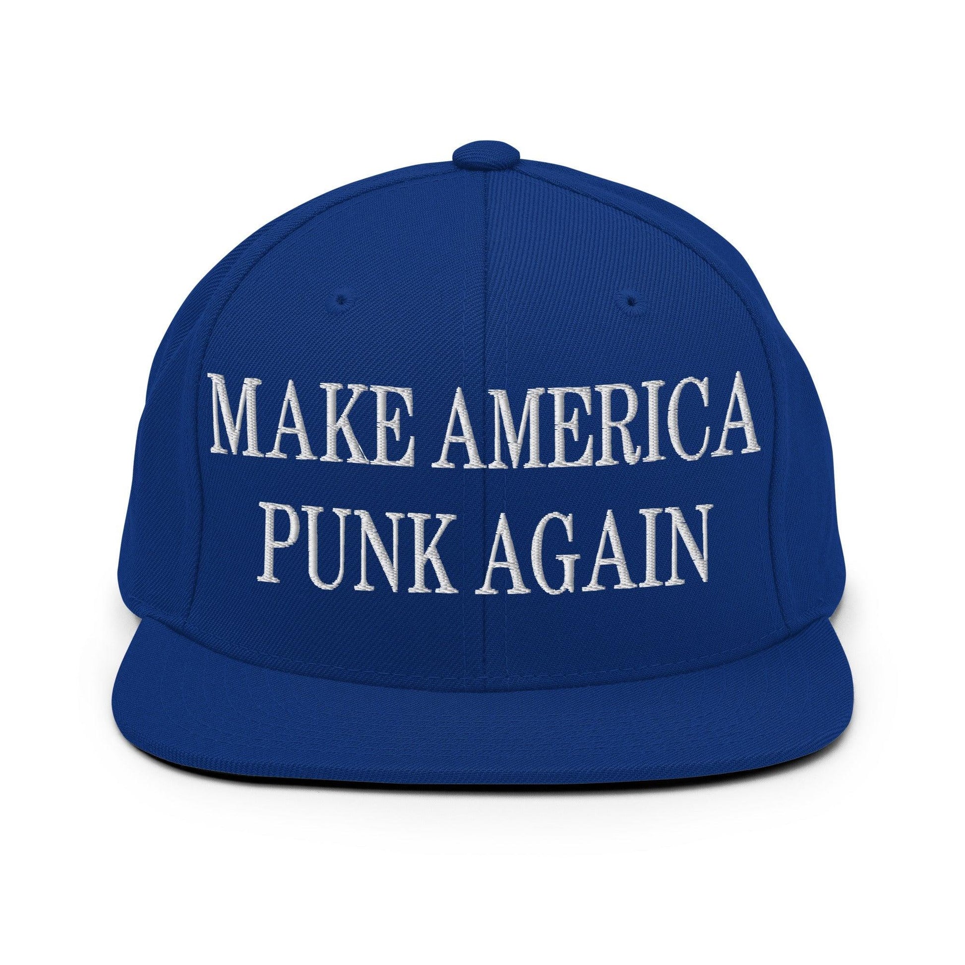 Make It Again Embroidered Flat Bill Brim Snapback Hat - Royal Blue