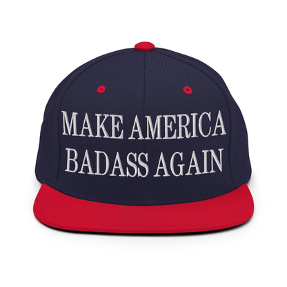 Make America Badass Again Embroidered Flat Bill Brim Snapback Hat - Navy/ Red