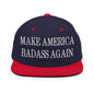 Make America Badass Again Embroidered Flat Bill Brim Snapback Hat - Navy/ Red