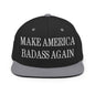 Make America Badass Again Embroidered Flat Bill Brim Snapback Hat - Black/ Silver