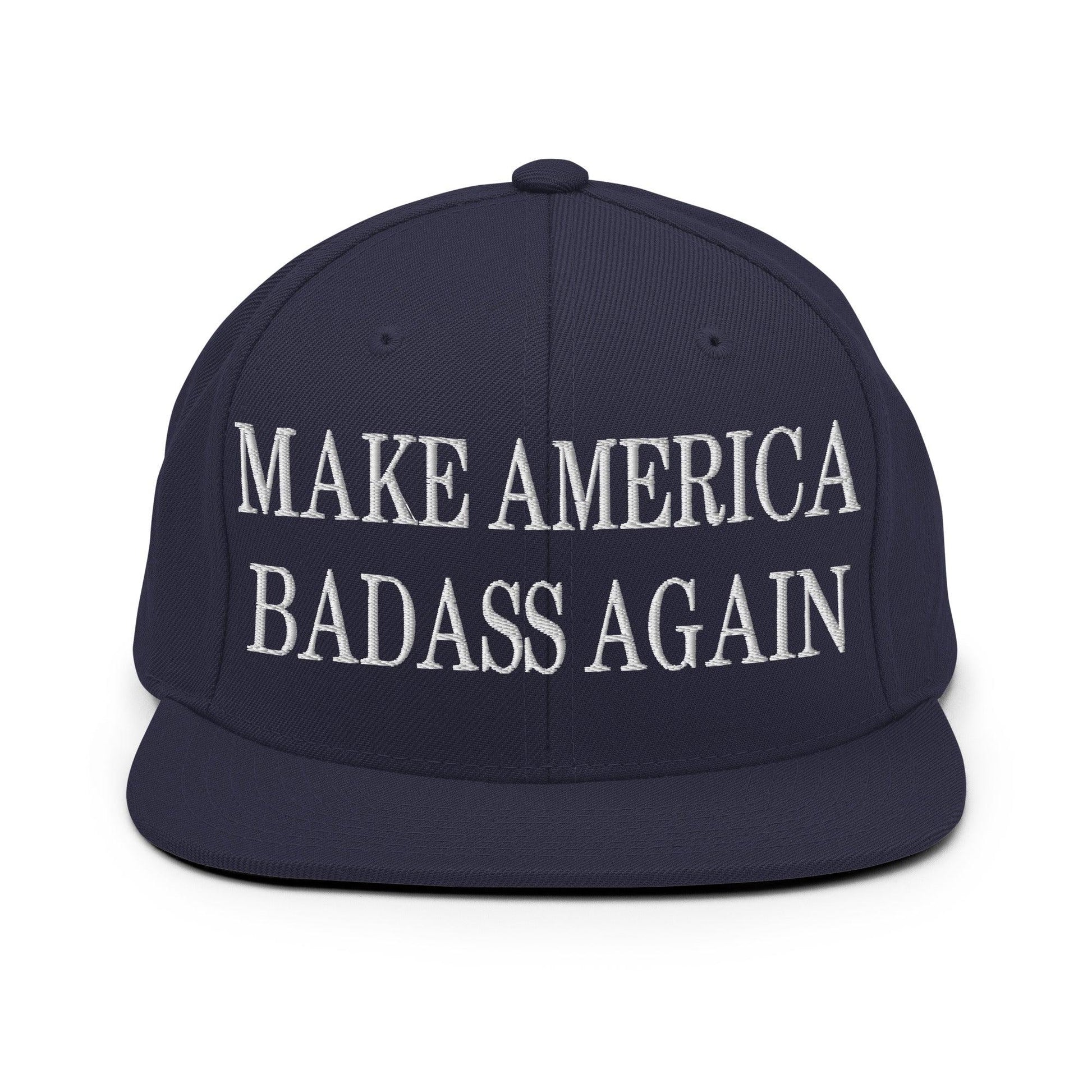 Make America Badass Again Embroidered Flat Bill Brim Snapback Hat - Navy