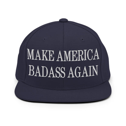 Make America Badass Again Embroidered Flat Bill Brim Snapback Hat - Navy