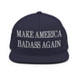 Make America Badass Again Embroidered Flat Bill Brim Snapback Hat - Navy