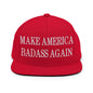 Make America Badass Again Embroidered Flat Bill Brim Snapback Hat - Red