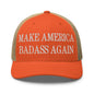 Make America Badass Again Embroidered Mesh Trucker Hat - Rustic Orange/ Khaki