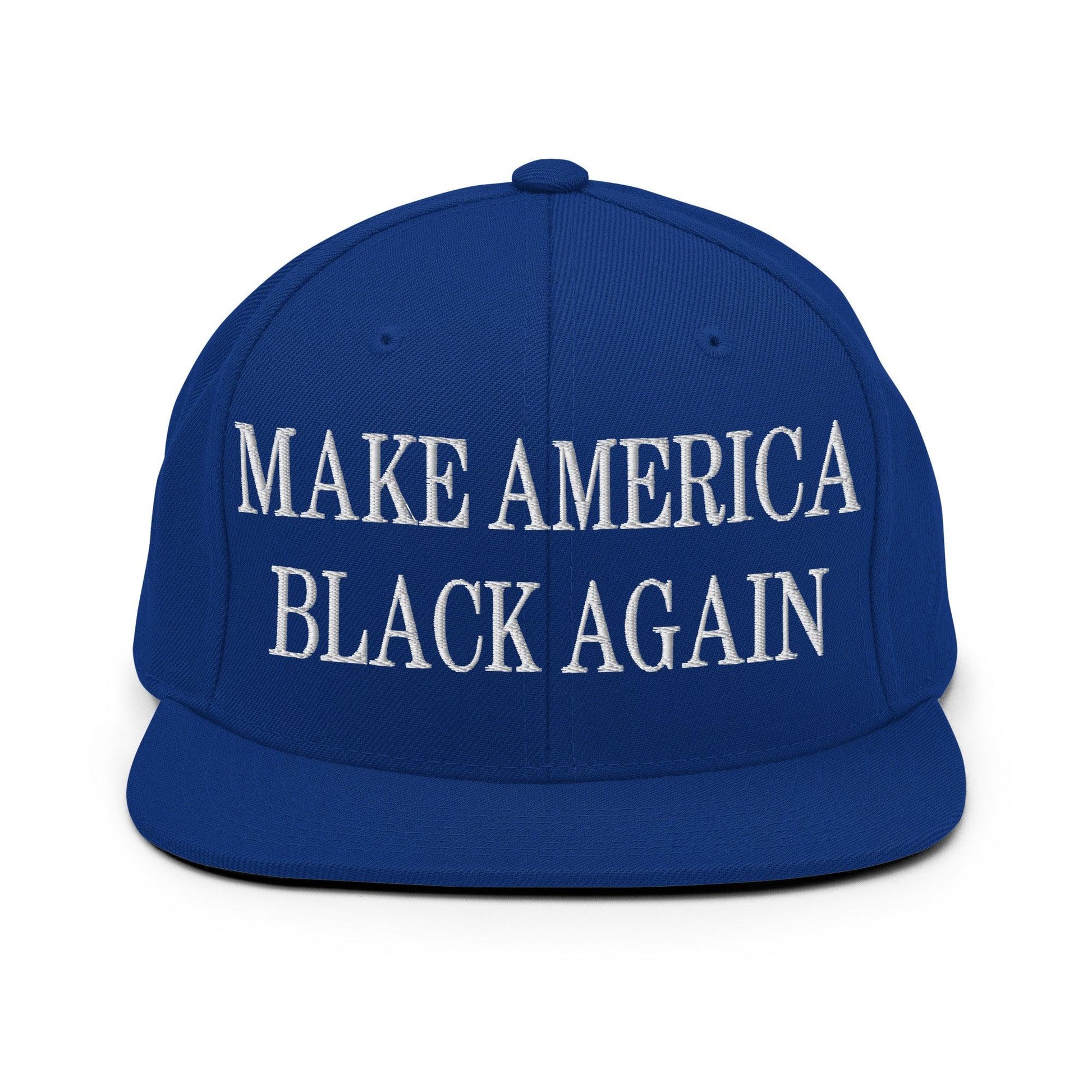 Make America Black Again Embroidered Flat Bill Brim Snapback Hat - Royal Blue