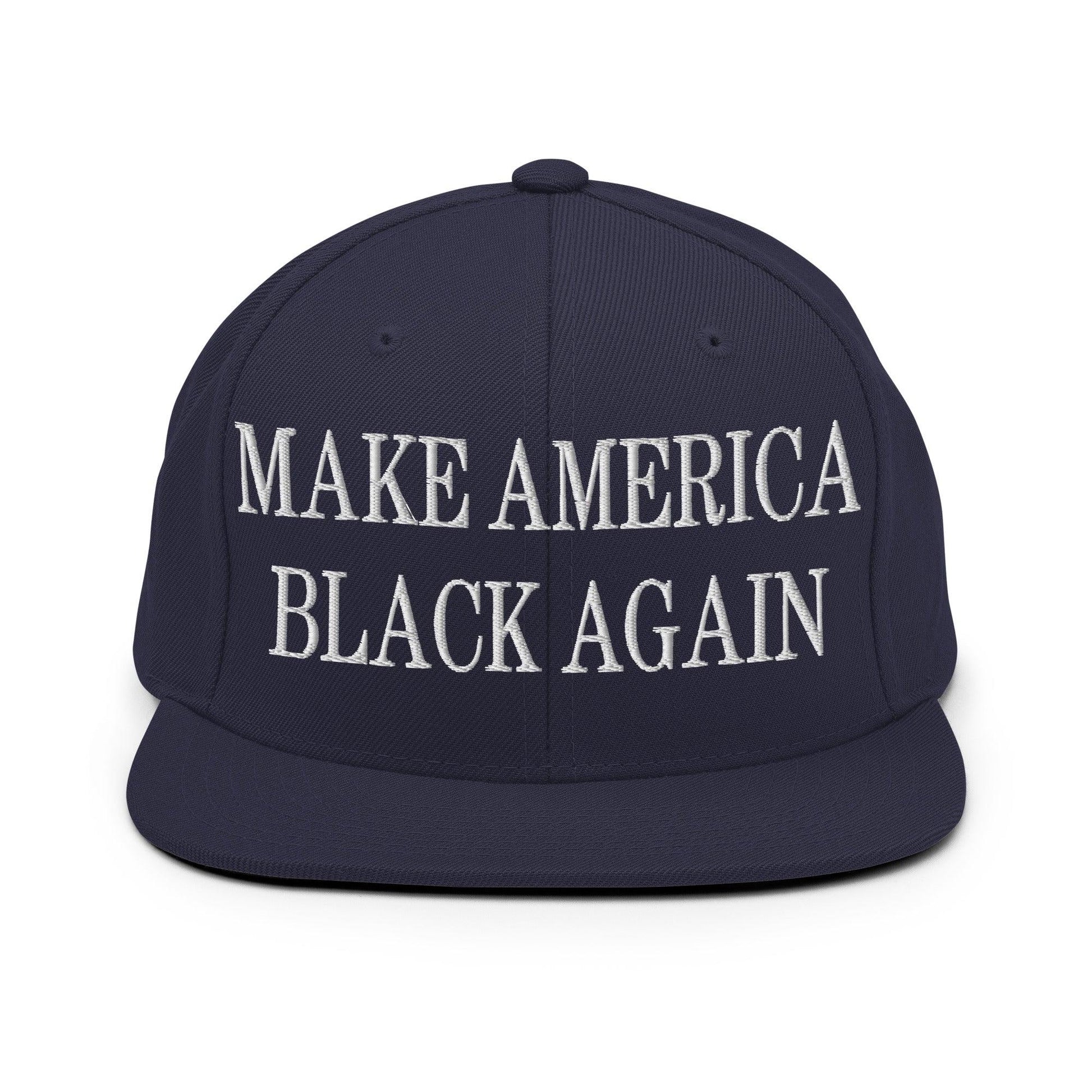 Make America Black Again Embroidered Flat Bill Brim Snapback Hat - Navy