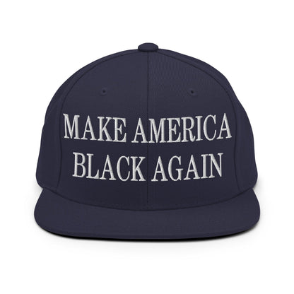 Make America Black Again Embroidered Flat Bill Brim Snapback Hat - Navy