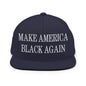 Make America Black Again Embroidered Flat Bill Brim Snapback Hat - Navy