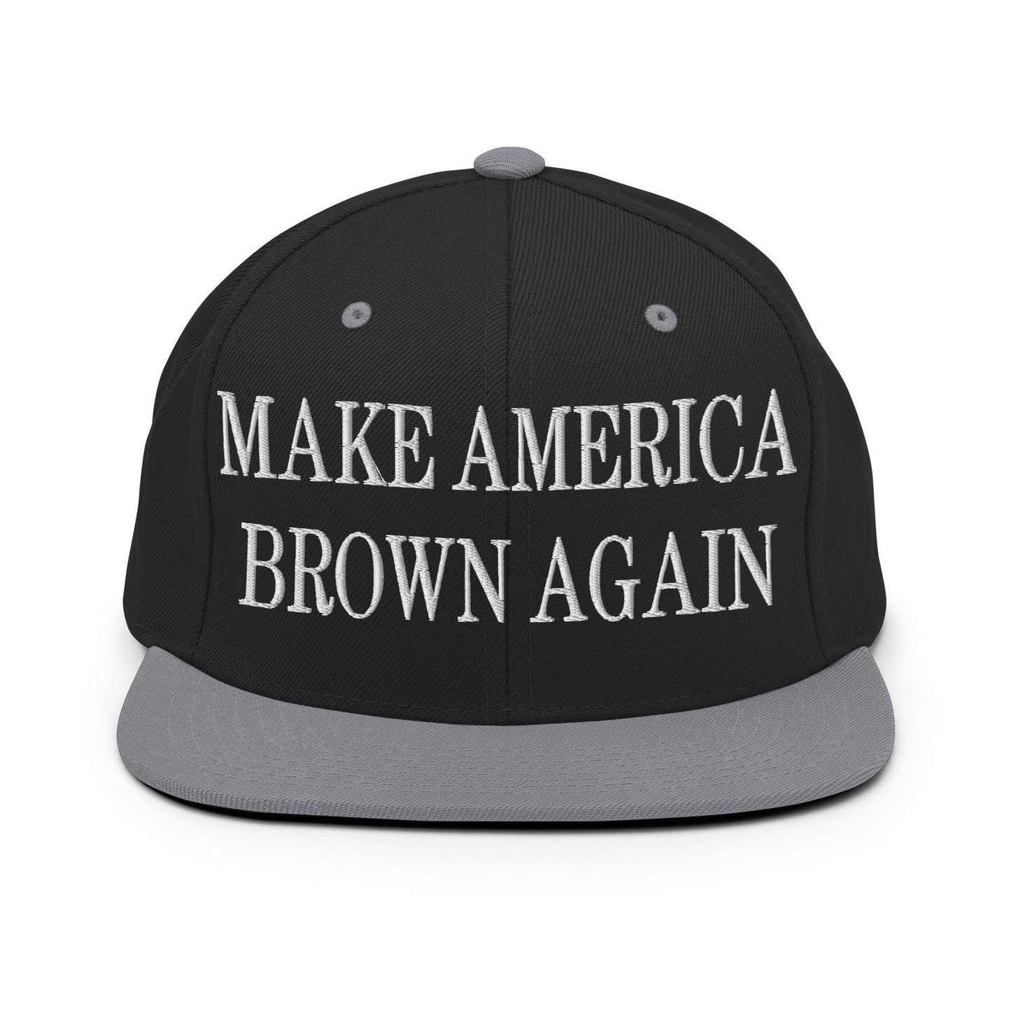 Make America Brown Again Embroidered Flat Bill Brim Snapback Hat - Black/ Silver