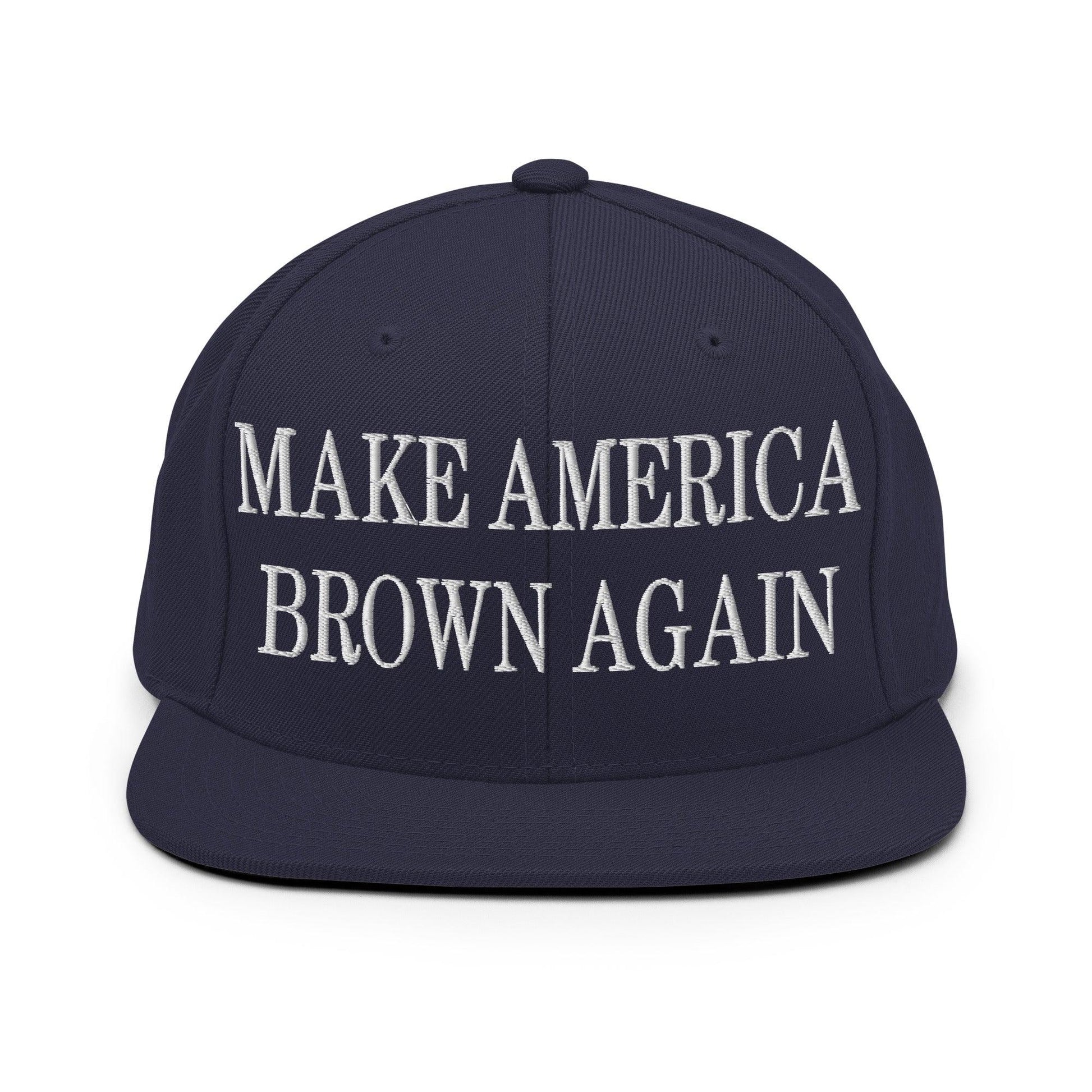 Make America Brown Again Embroidered Flat Bill Brim Snapback Hat - Navy