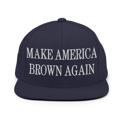 Make America Brown Again Embroidered Flat Bill Brim Snapback Hat - Navy