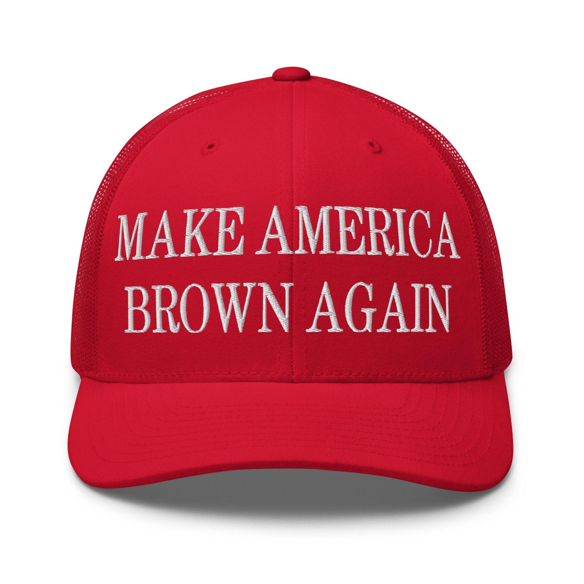 Make America Brown Again Embroidered Mesh Trucker Hat - Red