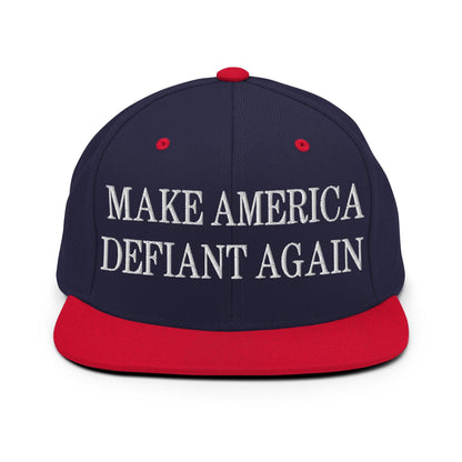 Make America Defiant Again Embroidered Flat Bill Brim Snapback Hat - Navy/ Red