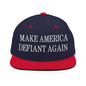 Make America Defiant Again Embroidered Flat Bill Brim Snapback Hat - Navy/ Red