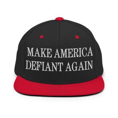 Make America Defiant Again Embroidered Flat Bill Brim Snapback Hat - Black/ Red