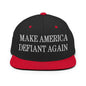 Make America Defiant Again Embroidered Flat Bill Brim Snapback Hat - Black/ Red