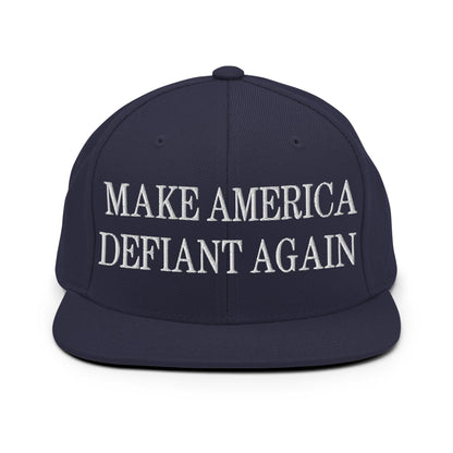 Make America Defiant Again Embroidered Flat Bill Brim Snapback Hat - Navy