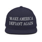 Make America Defiant Again Embroidered Flat Bill Brim Snapback Hat - Navy