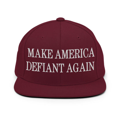 Make America Defiant Again Embroidered Flat Bill Brim Snapback Hat - Maroon