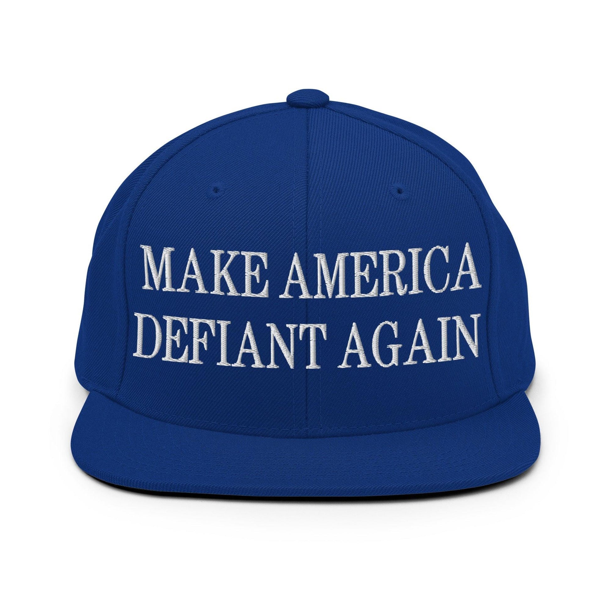 Make America Defiant Again Embroidered Flat Bill Brim Snapback Hat - Royal Blue