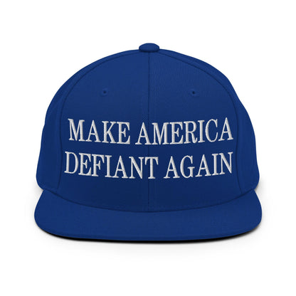 Make America Defiant Again Embroidered Flat Bill Brim Snapback Hat - Royal Blue