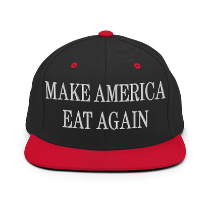 Make America Eat Again Embroidered Flat Bill Brim Snapback Hat - Black/ Red