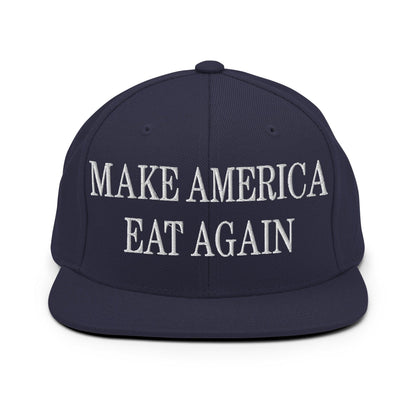 Make America Eat Again Embroidered Flat Bill Brim Snapback Hat - Navy