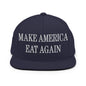 Make America Eat Again Embroidered Flat Bill Brim Snapback Hat - Navy