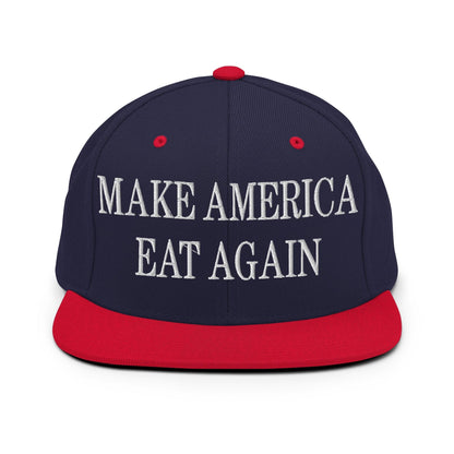 Make America Eat Again Embroidered Flat Bill Brim Snapback Hat - Navy/ Red
