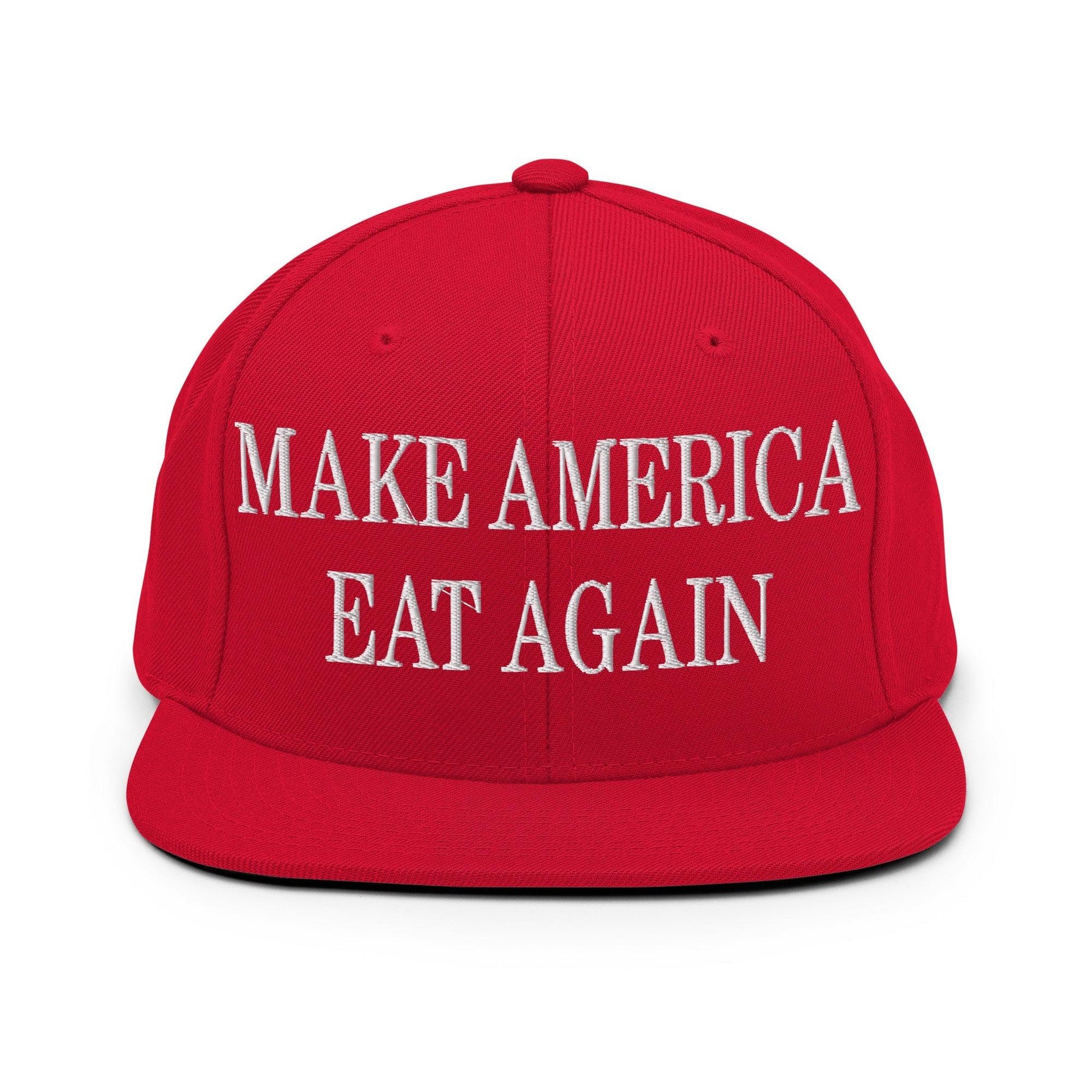 Make America Eat Again Embroidered Flat Bill Brim Snapback Hat - Red