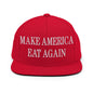 Make America Eat Again Embroidered Flat Bill Brim Snapback Hat - Red