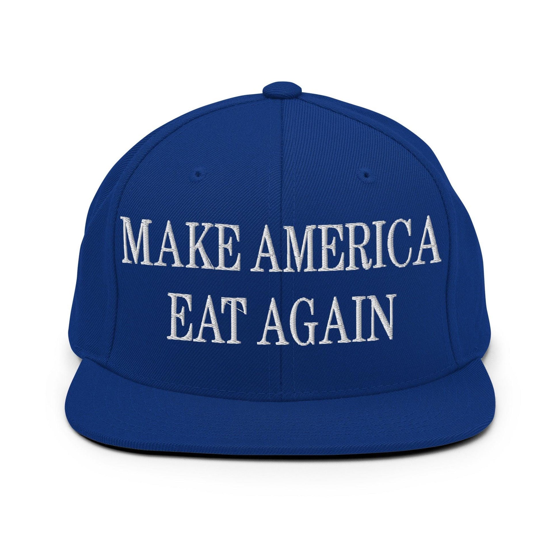 Make America Eat Again Embroidered Flat Bill Brim Snapback Hat - Royal Blue