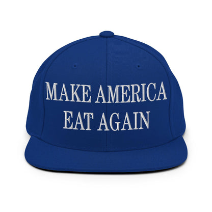 Make America Eat Again Embroidered Flat Bill Brim Snapback Hat - Royal Blue