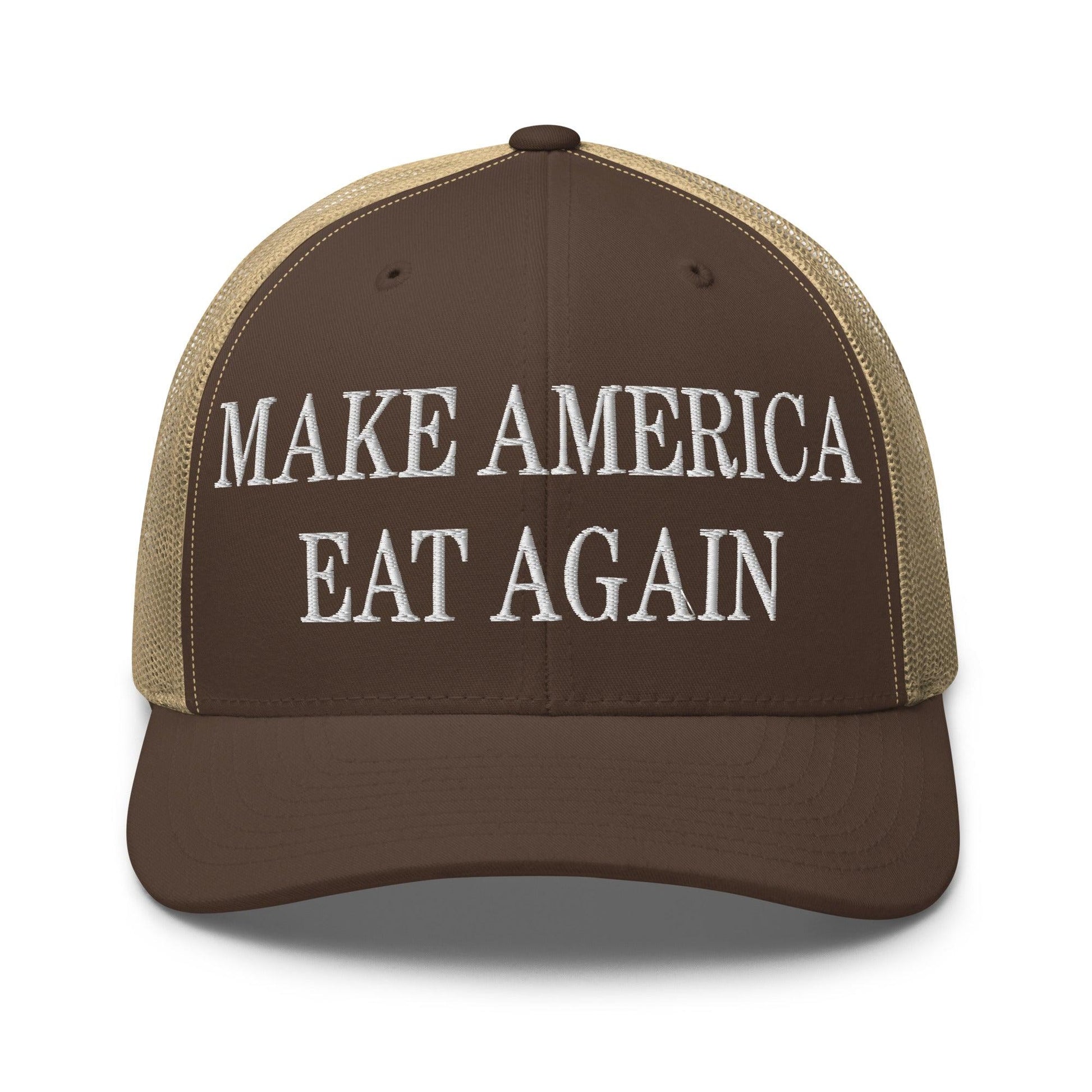 Make America Eat Again Embroidered Mesh Trucker Hat - Brown/ Khaki
