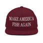 Make America Fish Again Embroidered Flat Bill Brim Snapback Hat - Maroon