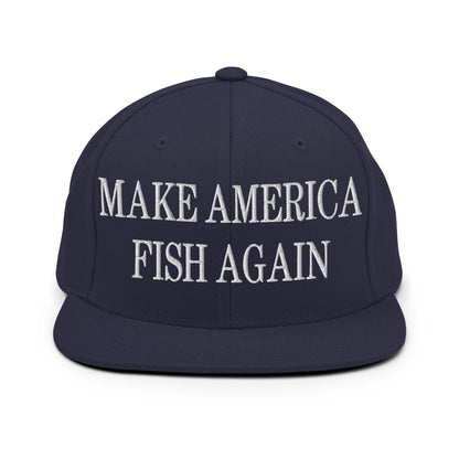 Make America Fish Again Embroidered Flat Bill Brim Snapback Hat - Navy