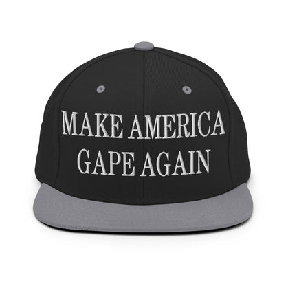Make America Gape Again Embroidered Flat Bill Brim Snapback Hat - Black/ Silver