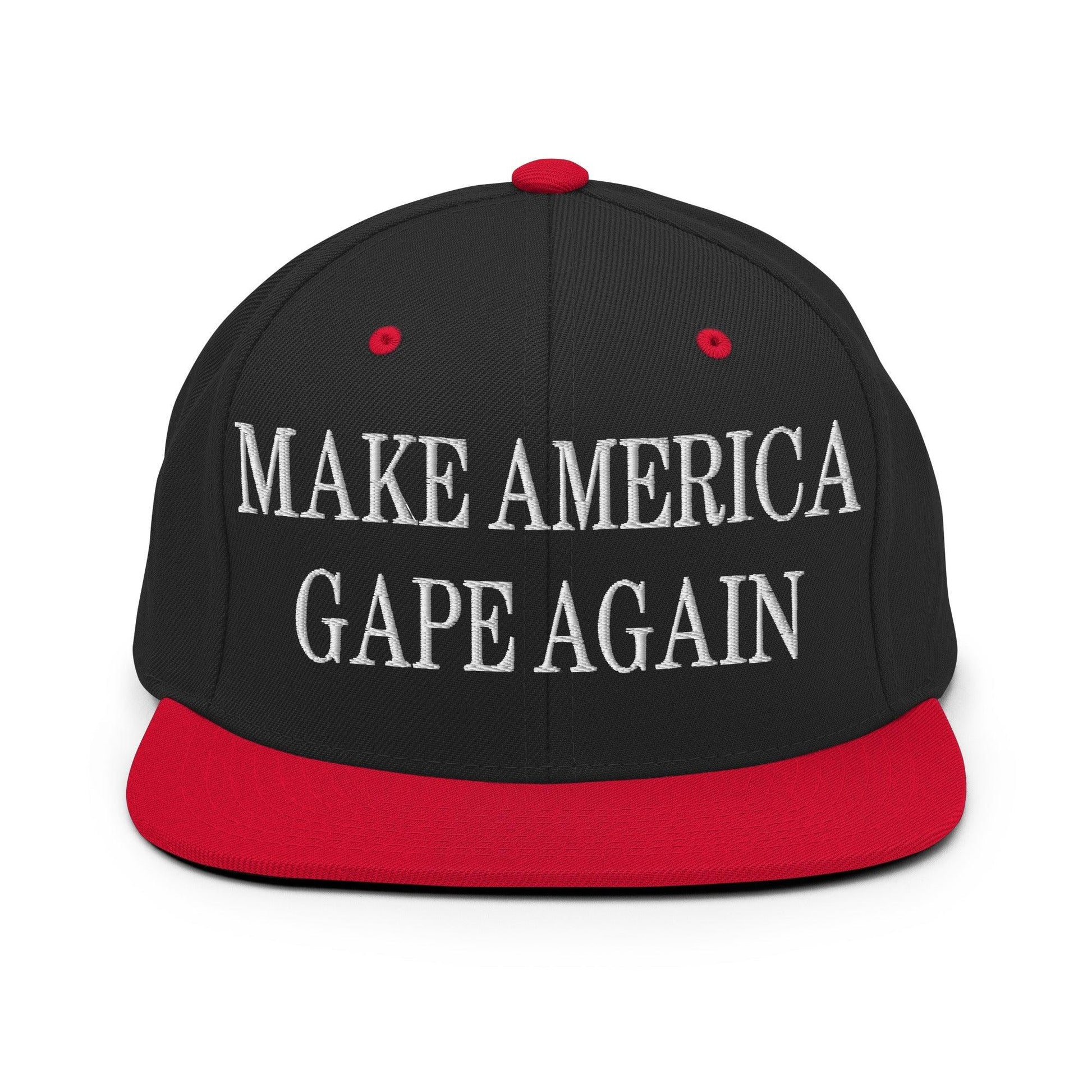Make America Gape Again Embroidered Flat Bill Brim Snapback Hat - Black/ Red