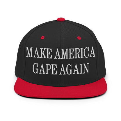 Make America Gape Again Embroidered Flat Bill Brim Snapback Hat - Black/ Red