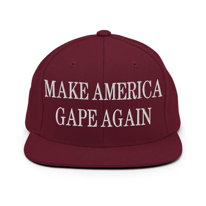 Make America Gape Again Embroidered Flat Bill Brim Snapback Hat - Maroon