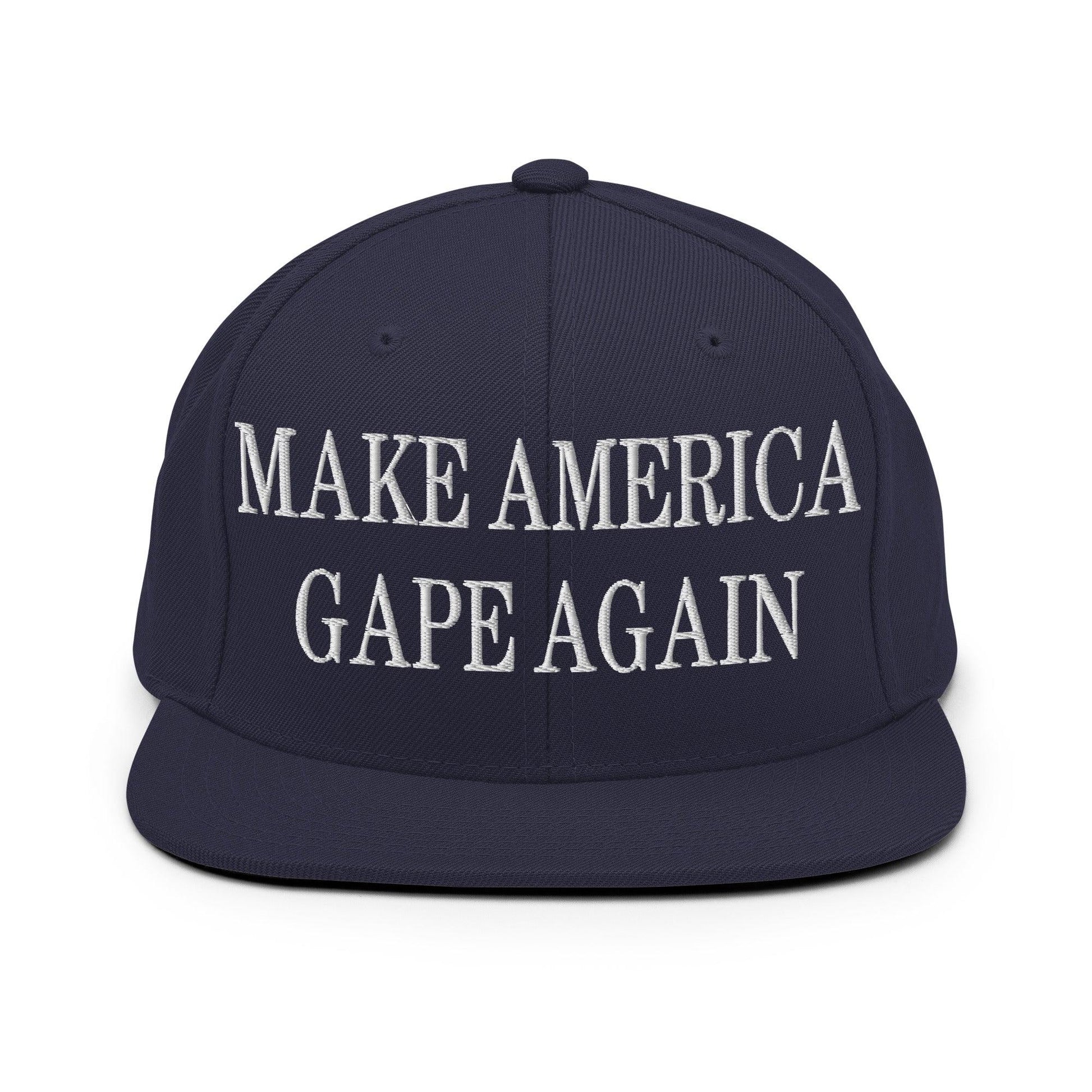 Make America Gape Again Embroidered Flat Bill Brim Snapback Hat - Navy