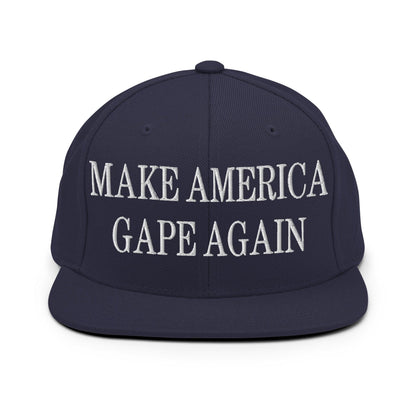 Make America Gape Again Embroidered Flat Bill Brim Snapback Hat - Navy