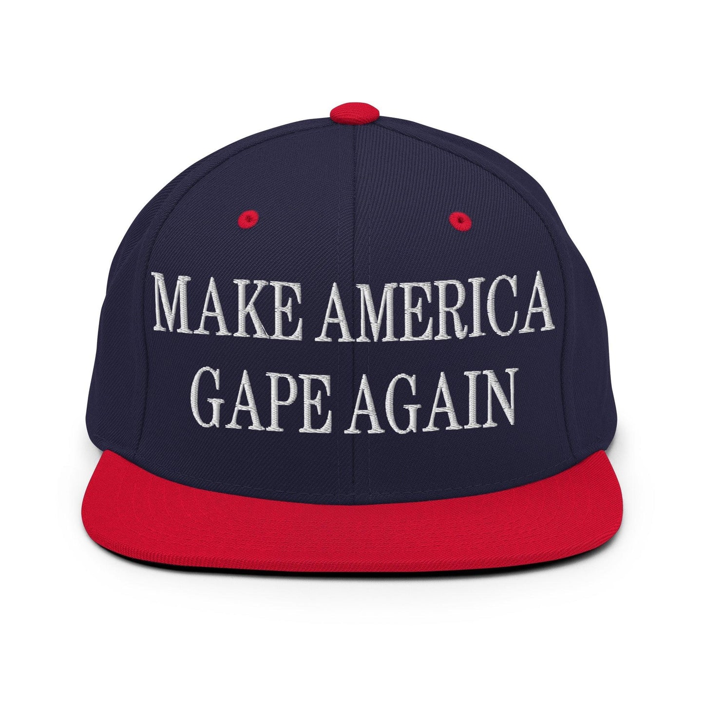 Make America Gape Again Embroidered Flat Bill Brim Snapback Hat - Navy/ Red