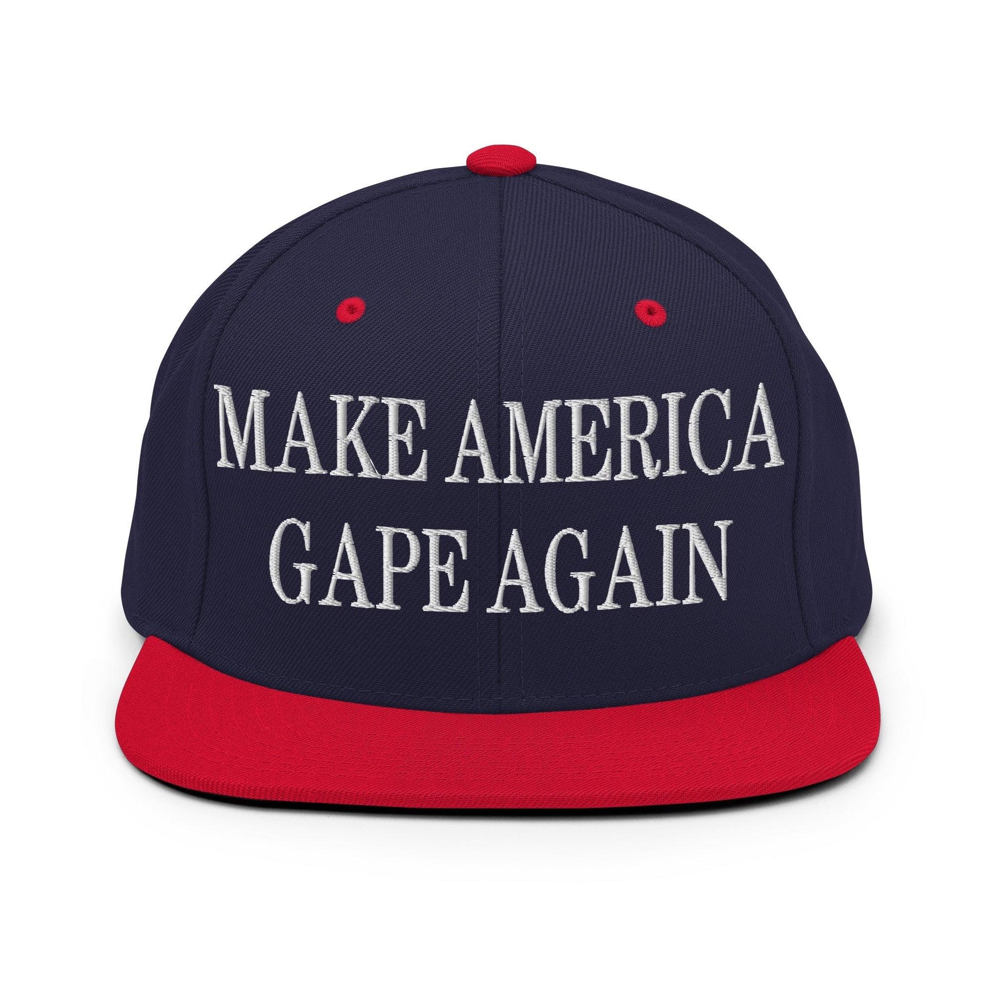 Make America Gape Again Embroidered Flat Bill Brim Snapback Hat - Navy/ Red
