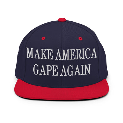 Make America Gape Again Embroidered Flat Bill Brim Snapback Hat - Navy/ Red