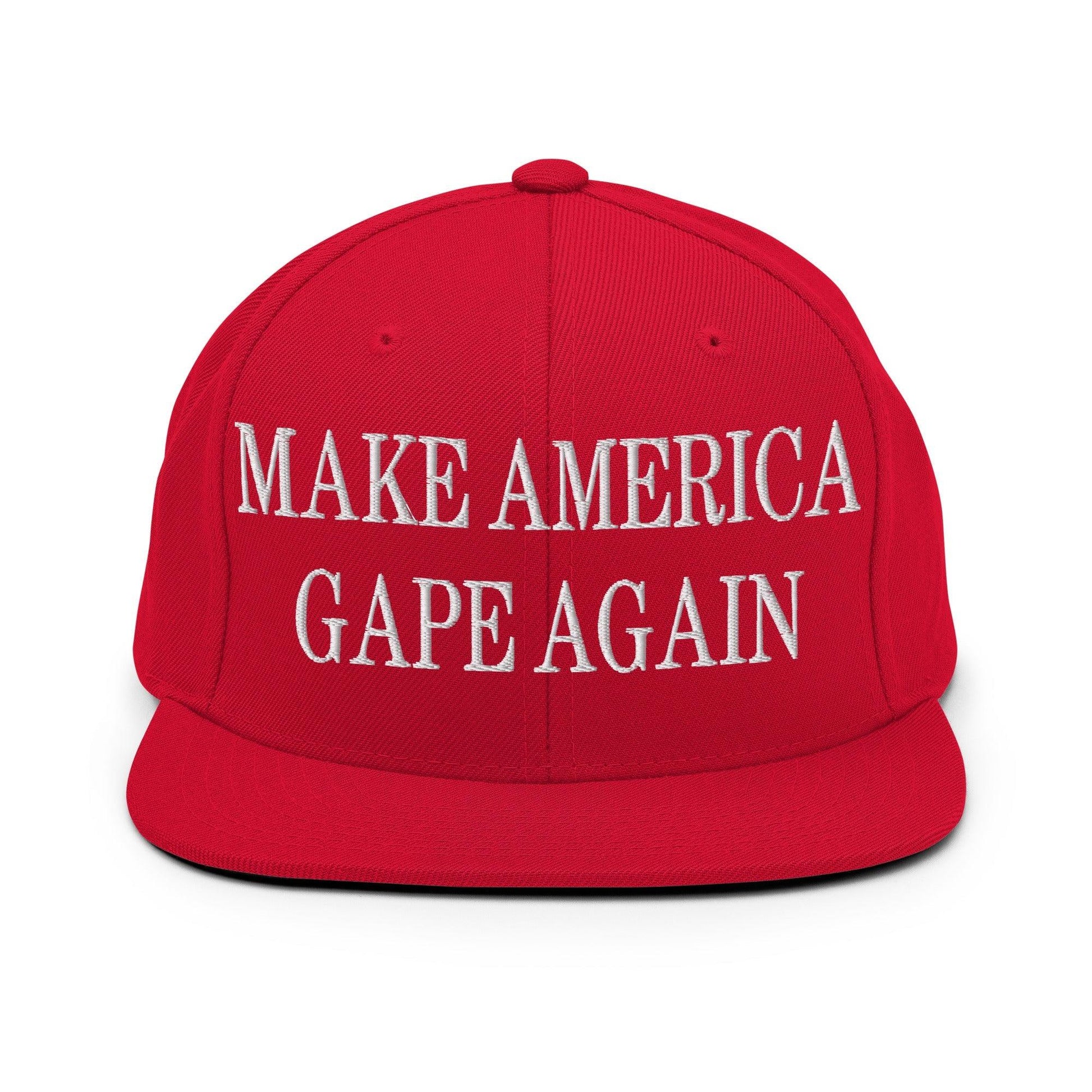 Make America Gape Again Embroidered Flat Bill Brim Snapback Hat - Red