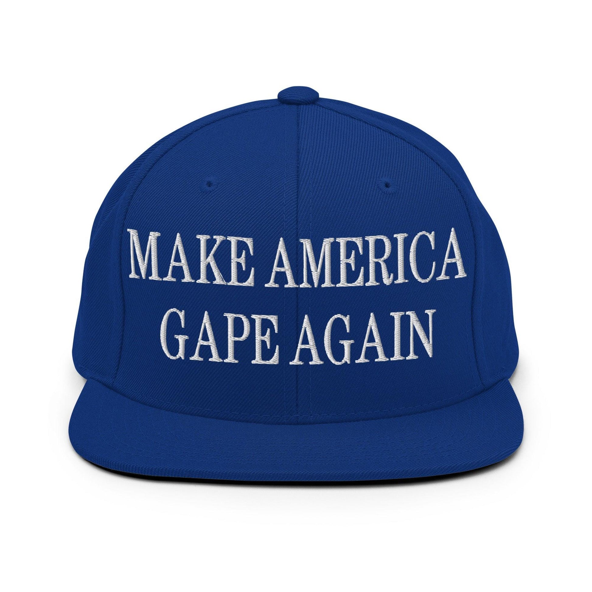 Make America Gape Again Embroidered Flat Bill Brim Snapback Hat - Royal Blue