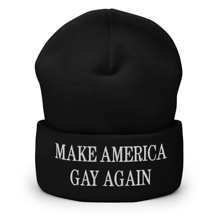 Make America Gay Again MAGA Embroidered Knit Cuffed Beanie - Black